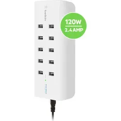 Belkin Rockstar 10-Port USB-Ladestation - Handy-Ladegeräte mit 10 USB-A-Ports, 120W Leistung und intelligenter Stromversorgung für schnelles Laden aller Geräte. Ideal für Büros und Zuhause.