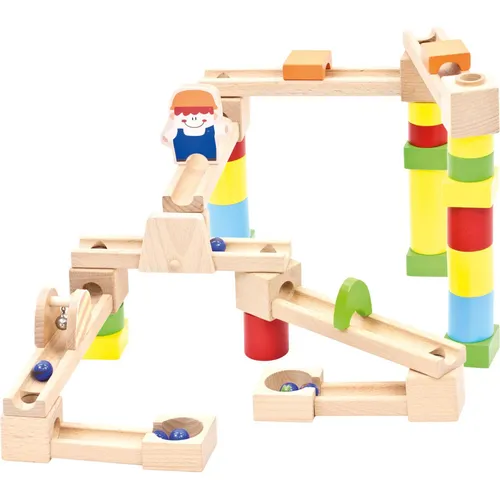 Bino 82071 Baumurmelbahn aus Holz - 40-teiliges Motorikspielzeug für Kinder ab 3 Jahren, fördert Geschicklichkeit und Kreativität mit bunten Brücken und Tunneln