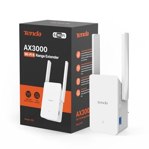 Tenda A33 WiFi 6 Repeater - AX3000 Dualband WLAN Verstärker, erweitert Ihr WLAN ohne Schattenbereiche mit MU-MIMO und Gigabit-Port