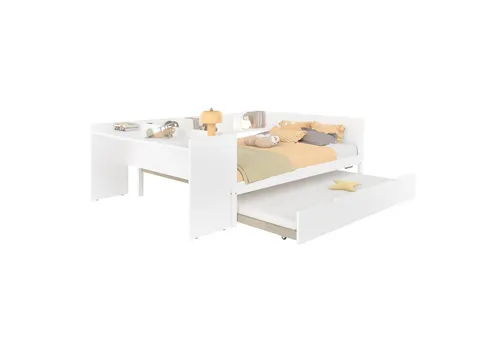 Odikalo Ausziehbett Daybett Flachbett Rollbett Schreibtisch Regalen Rosa/Weiss 140x200cm