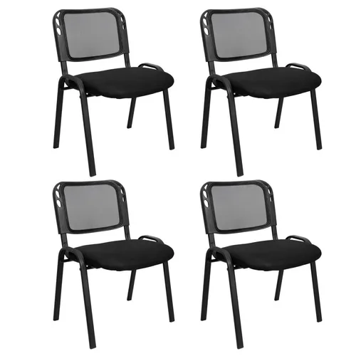 4er Set Besucherstuhl Konferenzstuhl Stapelstuhl Netzrücken schwarz EIGENTLICH