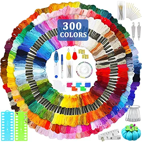 IGUGI Stickgarn-Set, 300 Farben, 384 Stück für Stickerei, Kreuzstich, Stricken, Brasilianische Armbänder, Nähgarn und Zubehör