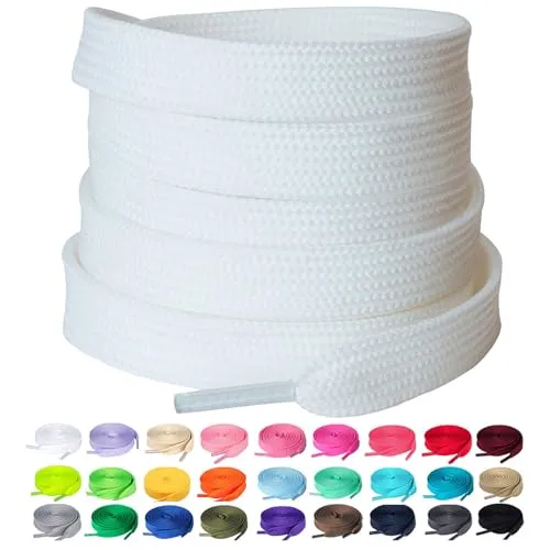 Olukssck 2 Paar Flache Schnürsenkel, 10 mm breite Reißfeste Schuhbänder für Sneakers, Sportschuhe, Turnschuhe, Freizeitschuhe, Off Weiß, 160cm