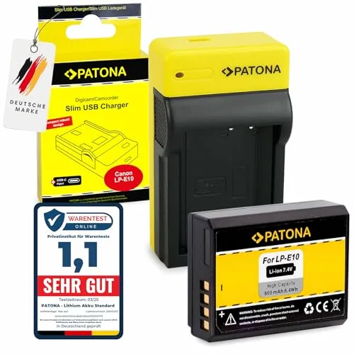 PATONA Slim USB-C Ladegerät mit Akku LP-E10 Ersatz für Canon LPE10 LP E10 Batterie Kompatibel mit Canon EOS 1100D 1200D 1300D 2000D 4000D Rebel T5 T6 Kiss X50 X70 X80 1D X Mark