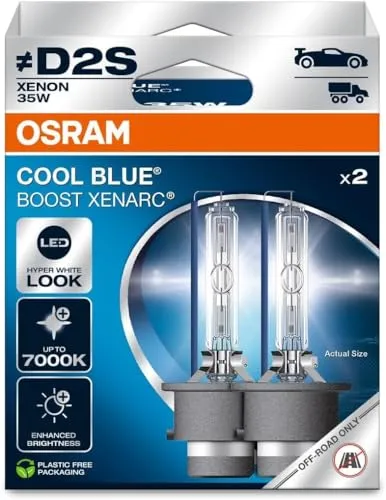 Osram XENARC® Cool Blue Boost, D2S, Xenon Headlight Lamps, 7000K, Hanging folding box (2 lamps), offroad use only, Weiss/opulenter Garten
