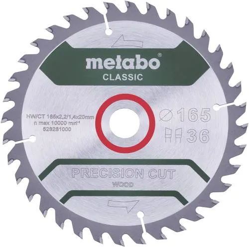 Metabo Precision cut Wood - Classic 165X20 Z42 WZ 5° 628027000 Hartmetall Kreissägeblatt 165 x 20 x 1.2mm Zähneanzahl: 42 1St.