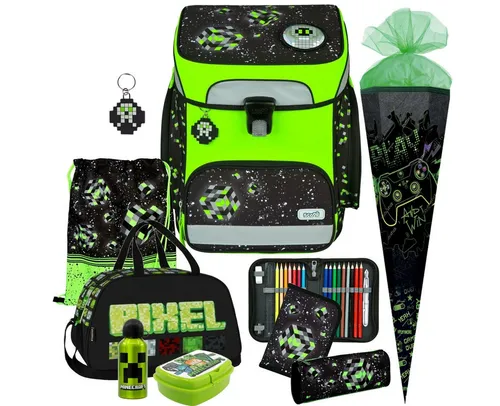 Scooli Schulranzen EasyFit 1.Klasse Jungen (9-tlg) - Der Scooli EasyFit Schulranzen für Jungen bietet eine ergonomische Passform und hohen Tragekomfort. Mit leichtem Design und wasserabweisenden Materialien ist er ideal für Schulanfänger.