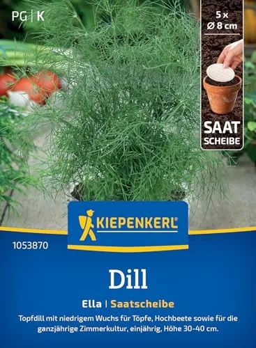 Kiepenkerl Dillsamen Ella 1053870 - Kräutersamen für einen Topfdill mit einer Wuchshöhe von 30 bis 40cm und Inhalt für 5 Stück - Saatscheibe, Pflanzen