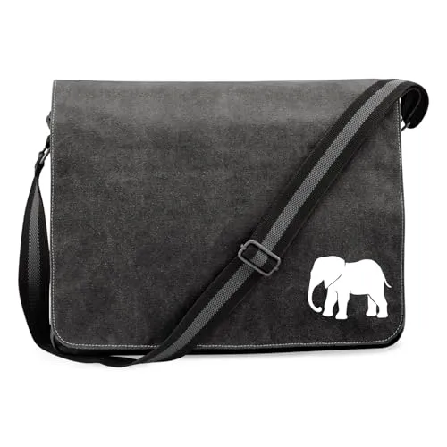 Huuraa Crossbody Bag Elefant Silhouette Geschenk 14 Liter Black Canvas Elefant Accessoire