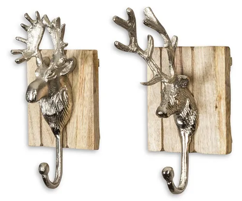 Levandeo® Garderobenhaken 2er Set - Hirsch Wandhaken aus Edel-Holz und Metall - Kleiderhaken im 2er Set mit einzigartigem Hirsch-Design, gefertigt aus hochwertigem Edelholz und Metall, ideal für eine rustikale Wohnraumgestaltung.