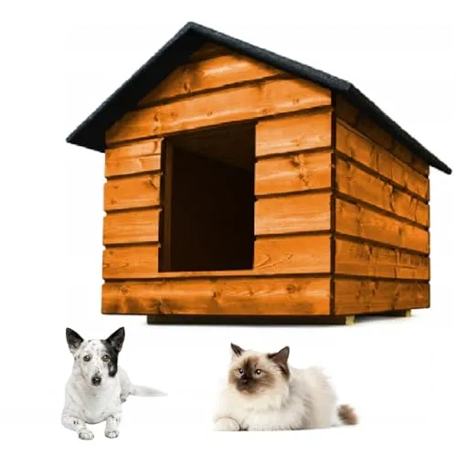 QLS Hundehütte Katzenhaus Größe M mit Vorhang - Katzenhaus und Hundehütte, isoliert und winterfest, schützt vor Kälte und Nässe, ideal für kleine Tiere, einfache Montage in nur 10 Minuten.