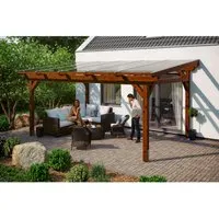 Skan Holz Terrassenüberdachung Sanremo 541 x 350 cm - Freistehende Terrassenüberdachung aus Leimholz mit Polycarbonat-Dachplatten, ideal für wettergeschützte Außenbereiche ohne Wandmontage. Schneller Aufbau dank vorbehandeltem Holz!