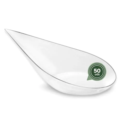 Maxi Products Catering-Löffel, recycelbarer Kunststoff, speziell für Catering, Veranstaltungen, Tapas, Verkostung, Lebensmittel, Catering, transparente Tränen, 50 Stück