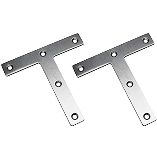 Winkel Klammern, Tiberham 120 x 120 mm Ecke Klammer Reparatur Platte, T Form Edelstahl Flachverbinder Eckwinkel, Eckverbinder Möbel Winkelverbinder Halterung für Schrank Tisch Stuhl (2 Stück)