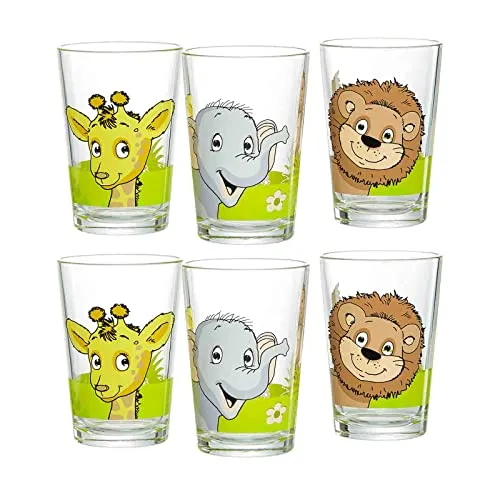 Ritzenhoff & Breker Kindergläser Dschungeltiere, 6er Set, 205 ml, Bedruckte Kinderbecher mit Tiermotiven, Spülmaschinengeeignet