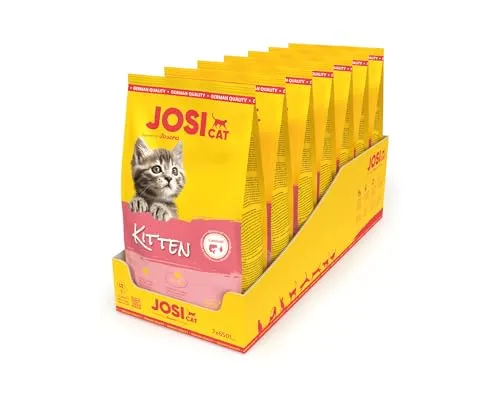 JosiCat Kitten (7 x 650 g) | Junior | Premium Trockenfutter für wachsende sowie tragende & säugende Katzen | mit hohem Energiegehalt & wertvollem Lachsöl & Vitaminen | Powered by JOSERA | 7er Pack