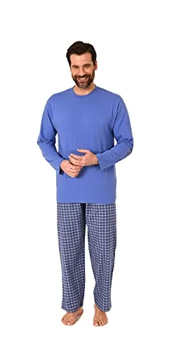 Herren Schlafanzug Pyjama lang mit Flanell Hose - auch in Übergrößen - 222 101 10 851, Farbe:blau, Größe:54