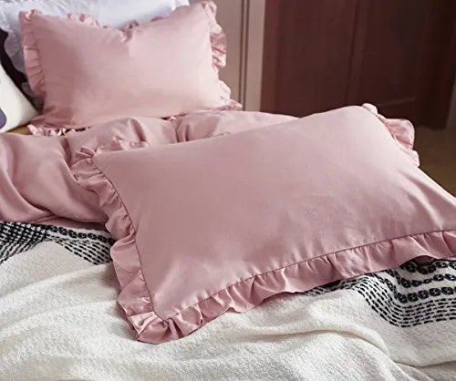 Lanqinglv 2er Pack Kissenbezug Kissenbezüge 40 x 80 cm Rosa mit Rüschen Uni Weiche Mikrofaser Kopfkissenbezug 40x80 Kissenhülle Doppelpack