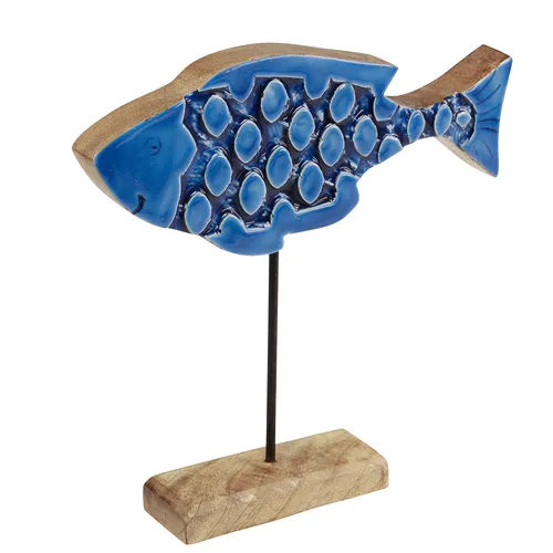 Maritimer Deko Holz Fisch auf Ständer Blau - Stilvolle Wohnraumgestaltung - Maritimer Holzfisch auf Ständer, ideal für Wohnzimmer und Garten. Mit einer Höhe von 25 cm und einer attraktiven blauen Farbe verleiht er jedem Raum einen frischen Sommerlook.