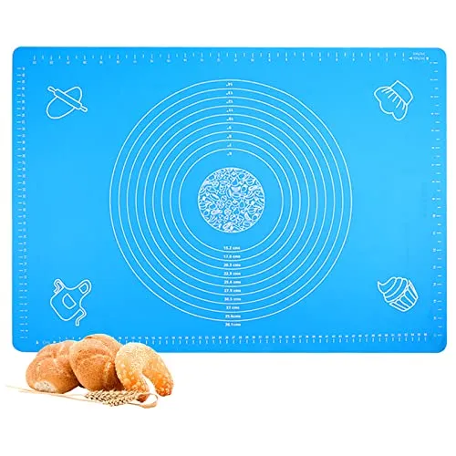 50x40cm Rutschfeste Backunterlage Antihafte Backmatte Silikon Teigunterlage Ausrollmatte mit Messungen Fondant Teig Gebäck （Blau）