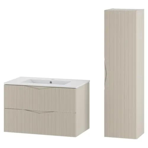 Lomadox Badmöbel-Set 2-teilig mit 80 cm Waschtisch in beige