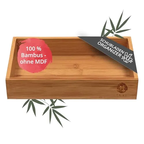 TAKE® 1-teilige Bambus Box [27x15x5.5cm] - 100% Natur Bambus Aufbewahrungsbox Holzkiste für Küche, Büro oder als Bad Organizer, Aufbewahrungsbox, Kiste für mehr Ordnung, Ordnungsbox Holzbox