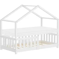 ML-Design Kinderbett Hausbett 70x140 cm Weiß - Stilvolles Hausbett aus massivem Kiefernholz mit abnehmbarer, hypoallergener Matratze für gesunden Schlaf und kreatives Spielen – ideal für Kleinkinder bis 6 Jahre.