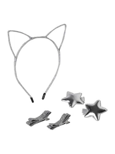 VERTBAUDET Set aus Haarband, Haarspangen & Haargummis für Mädchen, 5-teilig silber
