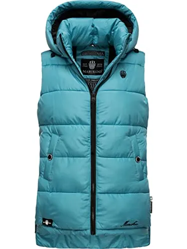 MARIKOO Damen Winter Steppweste Zarinaa Misty Blue - Funktionsjacke aus wasserabweisendem Material mit abnehmbarer Kapuze, ideal für kalte Tage – perfekt für Outdoor-Aktivitäten und modische Auftritte.