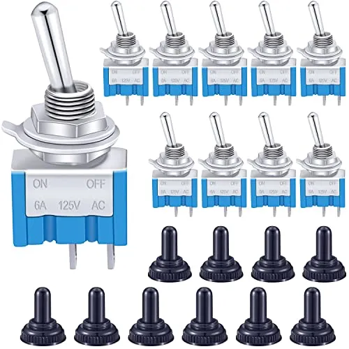 Taiss / 10 Stücke Blau Mini Kippschalter EIN/AUS Auto Armaturenbrett SPST 2Pin + 10 Stücke wasserdichte Kappe MTS-101+MZ