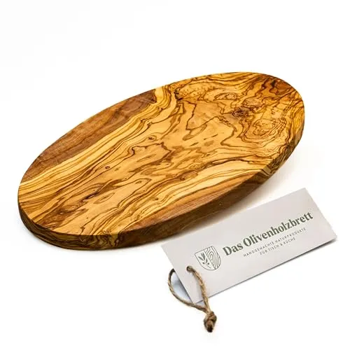DAS OLIVENHOLZBRETT® / Brotzeitbreit Olivenholz oval/Frühstücksbrett aus Holz oval/Schneidebrett/Vesperbrett aus Olivenholz / 30 cm