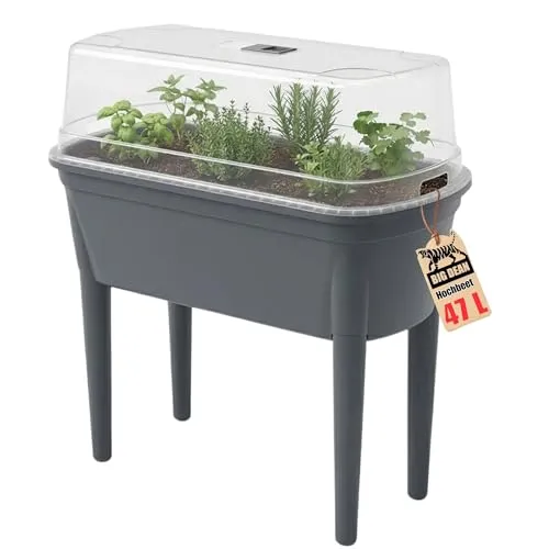 BigDean Hochbeet Frühbeet mit Abnehmbaren Beinen und Deckel – Robustes Kunststoff-Gartenbeet - Vielseitiges 2-in-1 Hochbeet mit Haube: Ideal für Anzucht und Saisonverlängerung. Wetterfest und pflegeleicht – perfekt für Balkon und Garten. Made in Europe für langlebige Qualität.