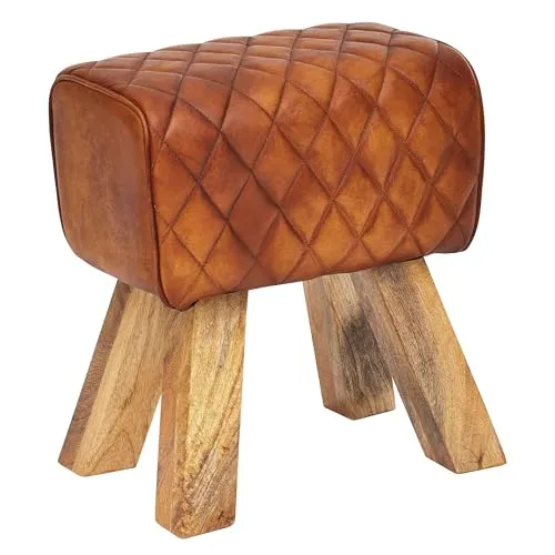 FINEBUY Sitzhocker FB54101 - Edler Echtleder Hocker - Sitzhocker aus hochwertigem Echtleder und massivem Mango-Holz, modern und stilvoll für jedes Zuhause. Perfekte Sitzhöhe von 48 cm, ideal als Dekohocker oder zusätzliche Sitzgelegenheit.
