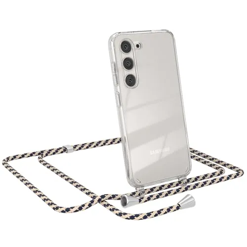 EAZY CASE - Handykette kompatibel mit Samsung Galaxy S23 Kette zum Umhängen für Samsung Galaxy S23 Hülle mit Band aus Silikon stoßfeste transparente Handyhülle als Fallschutz in Taupe Camouflage