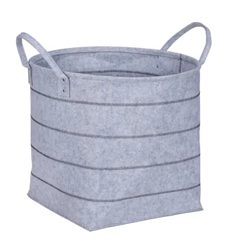 WENKO Aufbewahrungskorb Nella L, hochwertiger Filzkorb aus 100% pflegeleichtem Polyester in Grau mit dekorativer Ziernaht und 2 Tragegriffen für bequemen Transport, 79 L Volumen, Ø 48 x 44 cm
