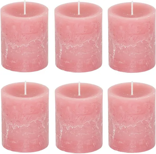 MichaelNoll Stumpenkerze Stumpenkerze Rustic 6er Set - Kerze - Kein Ruß - 30 Std.- 7x8 cm