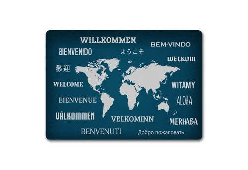 Willkommen in verschiedenen Sprachen Fußmatte randlos mit Motiv Fußmatte