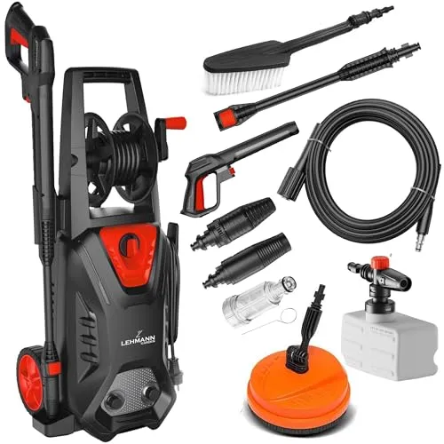 LEHMANN Hudson Hochdruckreiniger 1800 W, 220 bar - Hochdruckreiniger mit Aluminiumpumpe und 450 l/h Fördermenge, ideal für effektive Reinigung von Garten und Haus. Kompakt und mobil mit umfangreichem Zubehör.
