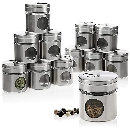 com-four® 12-teiliges Gewürzstreuer Set aus Edelstahl - Gewürzgläser für eine moderne Küche, plastikfrei und mit vielseitigen Öffnungen für grobe und feine Gewürze, ideal für nachhaltige Aufbewahrung.