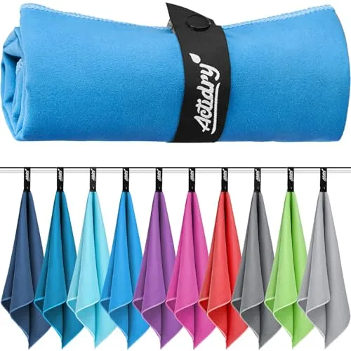 Actidry Mikrofaser Handtuch - XL/L/M Handtücher - 10 Farben Bunt&Dunkel - leicht schnelltrockend hochsaugfähig - Microfaser Strandtuch Badetuch Saunatuch groß - L 90 x 180 cm - Blau