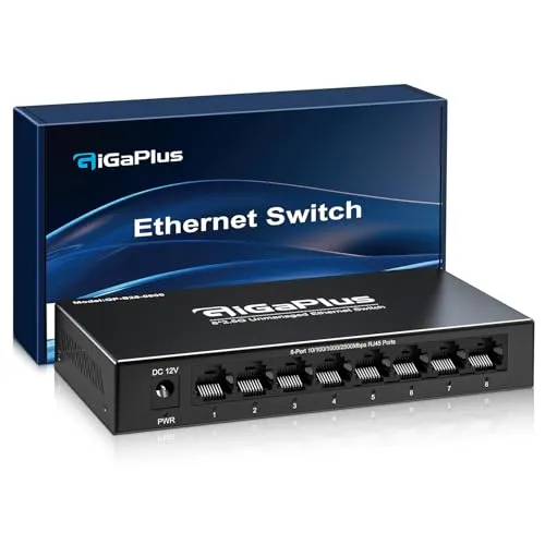 Port 2.5Gb Unmanaged Ethernet Switch with 8* 2.5G Base-T Ports. GiGaPlus 2.5Gbps Network Switch for 2.5Gbps NAS/PC, WiFi6 Router, Wireless AP. Fanless Design, Plug and Play 8