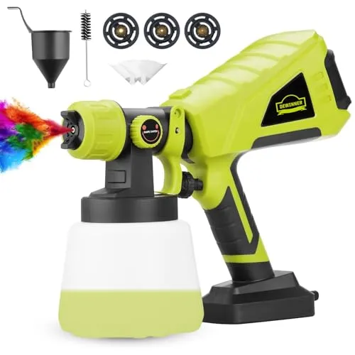 Dewinner Farbspritzpistole, 550 W, 100 DIN/S, elektrisch, abnehmbarer Behälter 1000 ml, Durchfluss 1000 ml/min, mit drei Düsengrößen (φ1,0 mm, φ1,8 mm, φ2,6 mm), HVLP Technologie