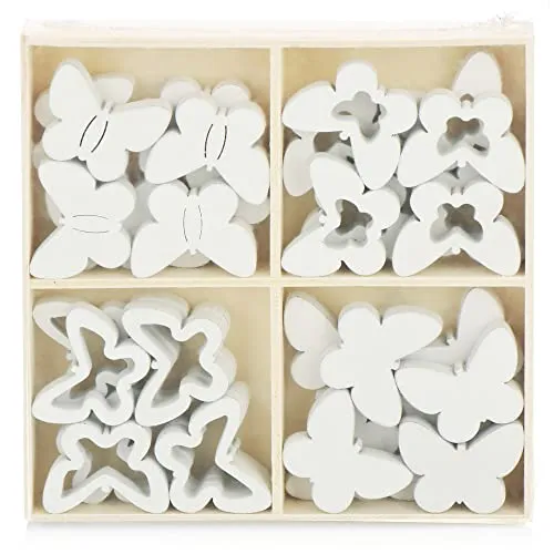 com-four® 32x Schmetterling Streudeko - Kleine Schmetterlinge aus Holz in vier Designs - Holz-Schmetterlinge für Tischdeko und Frühlingsdekoration (32 Stück Schmetterling V2)