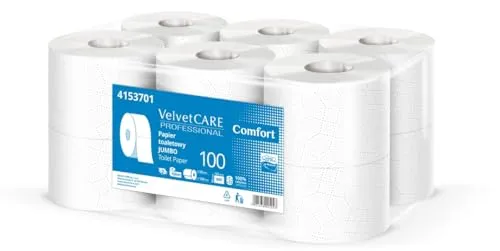 VELVET Toilettenpapier Zellstoff Professional/Mini-Jumborollen, Hygienepapier 2-lagig/insg. 9600 Blätter/ 800 Blätter pro Rolle/ 100mb / 12 Stück, Weiß Wc Papier