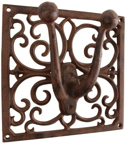 Esschert Design Wandhaken, Hänger für Gartengeräte aus Gusseisen in rot-braun, ca. 17 cm x 6,5 cm x 17 cm