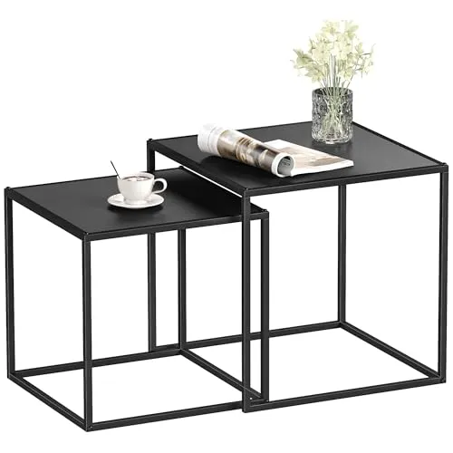 HOMCOM Beistelltisch - Schwarz, Modernes Set aus 2 Satztischen - Couchtische, platzsparend und vielseitig, ideal für Fotos, Bücher und Snacks mit stabilem Stahlrahmen und elegantem Design.