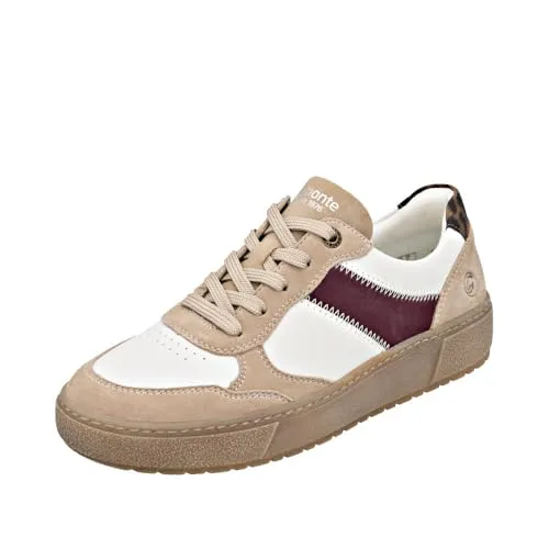 Remonte Sneaker - Sand / Bordeaux Glattleder - Damen Sneaker aus hochwertigem Leder mit Reißverschluss und Schnürung, ideal für Komfort und Stil, inklusive Wechselfußbett.