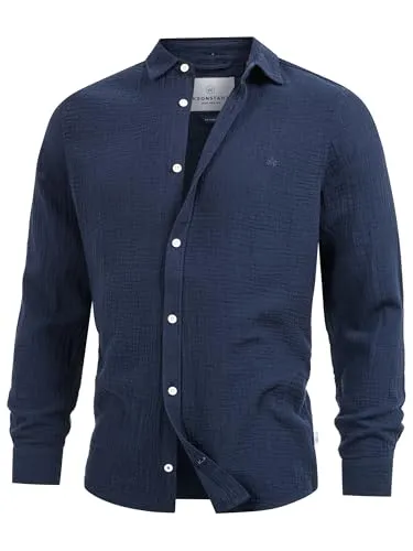 KRONSTADT Herren KSAvery Hemd Langarm aus 100% Baumwolle | Herrenhemd Männer Sky Captain, M