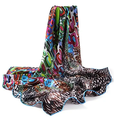 Prettystern Damen 90X90 Malerei Inspiriertes Modern Grafik Kunstdrucke Quadratische Seidentuch - Bunt P032