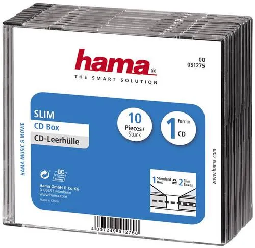 Hama CD Hülle Slim 00051275 1 CD/DVD/Blu-Ray Transparent, Schwarz Polystyrol 10St.